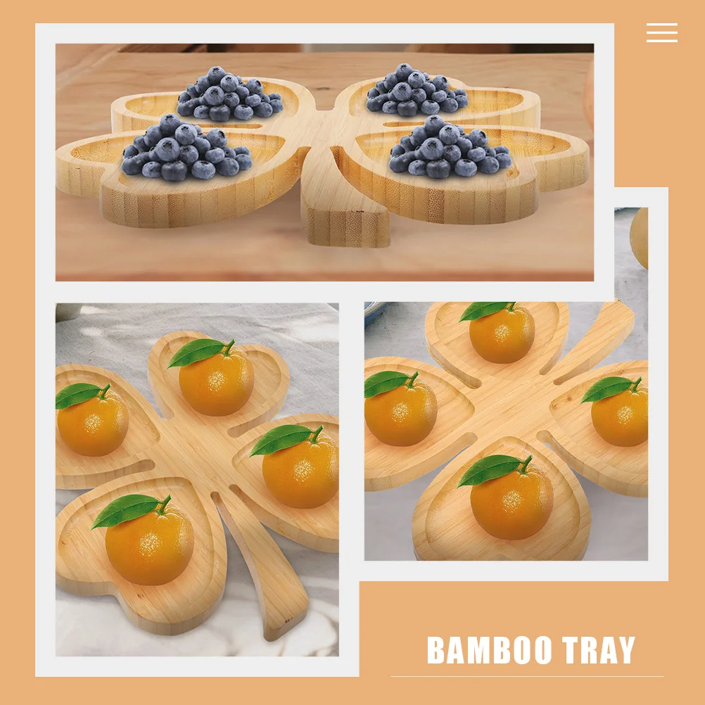 

Bamboo Tray Four leaf Clover Shape Fruit Storage Restaurant Sushi Dessert Food Plate Stylish Home Decor