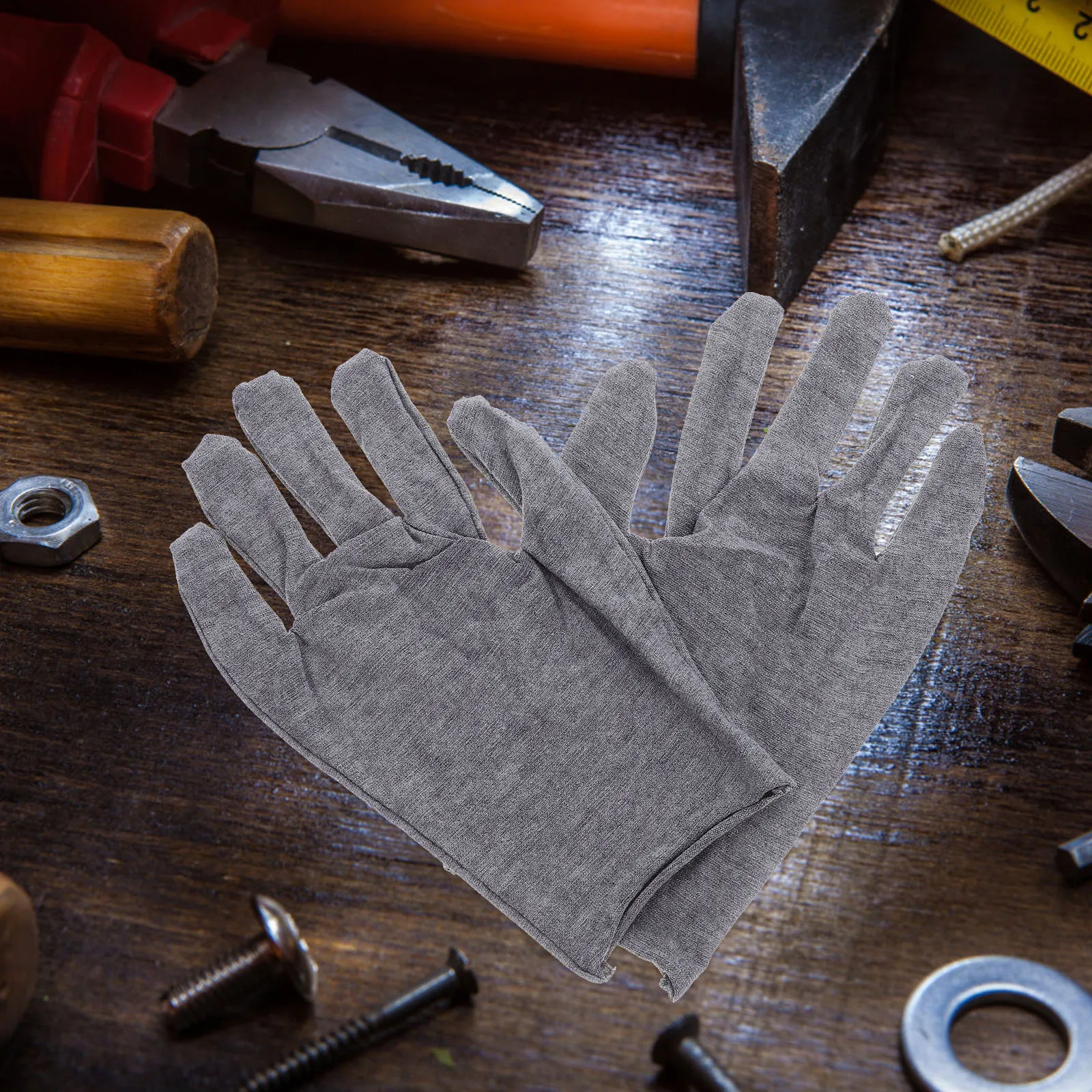 

12 Pcs Grey Cotton Gloves Digging Driving Men Golf Chemical Hand Anti Static Construction White Non-slip Chef
