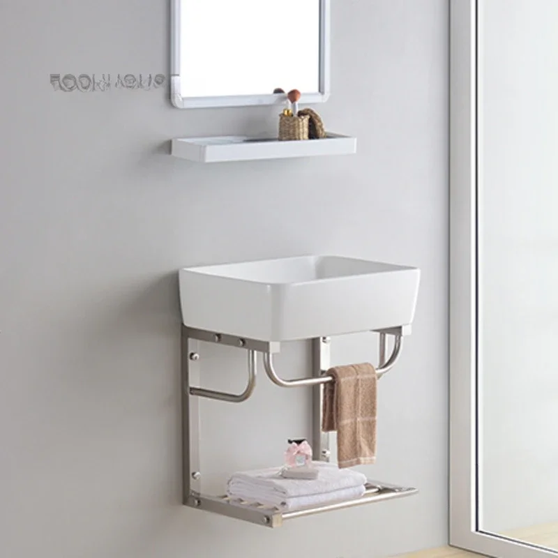 Wall Hanging Balcony Washbasin Small Bathroom Sinks Home Washing Sink Wall Hanging Integrated Ceramic Simple Bathroom Washbasins