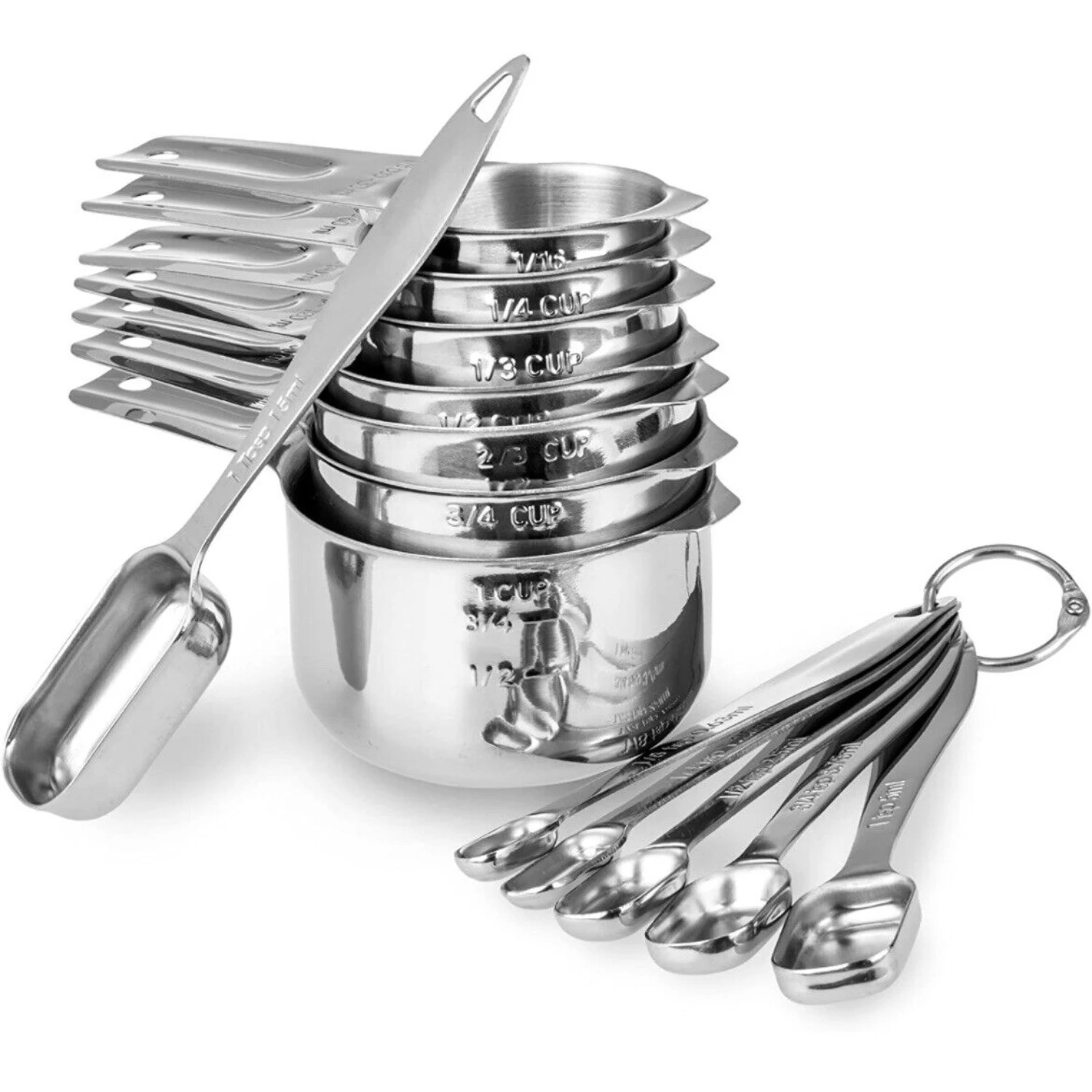 High-Quality Stainless Steel Measuring Cups and Spoons Set - Durable and Reliable Essential Tools for Accurate Baking and Cookin