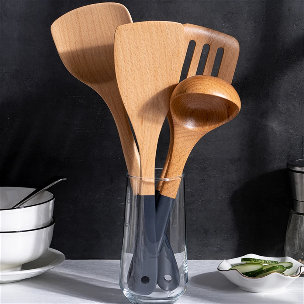 Long Handle Wooden Cooking Kitchenware Non-stick Stir-Fry Spatula Household Heat Resistant Soup Spoons Utensil Kitchen Accessory