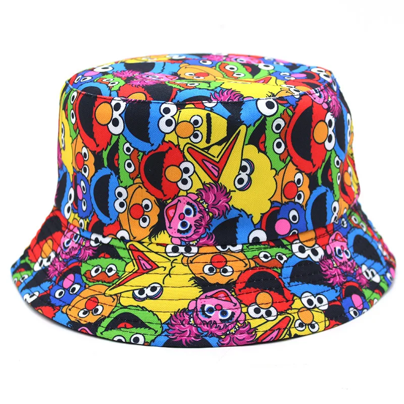 Sombrero de pescador con estampado de dibujos animados para hombre y mujer, gorra de pescador de doble cara, estilo Hip Hop, Unisex