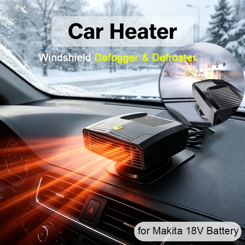 Riscaldatore elettrico portatile da 600 W, riscaldamento rapido, ventilatore per auto, defogger per parabrezza invernale, sbrinatore veloce, compatibile con batteria Makita 18 V.
