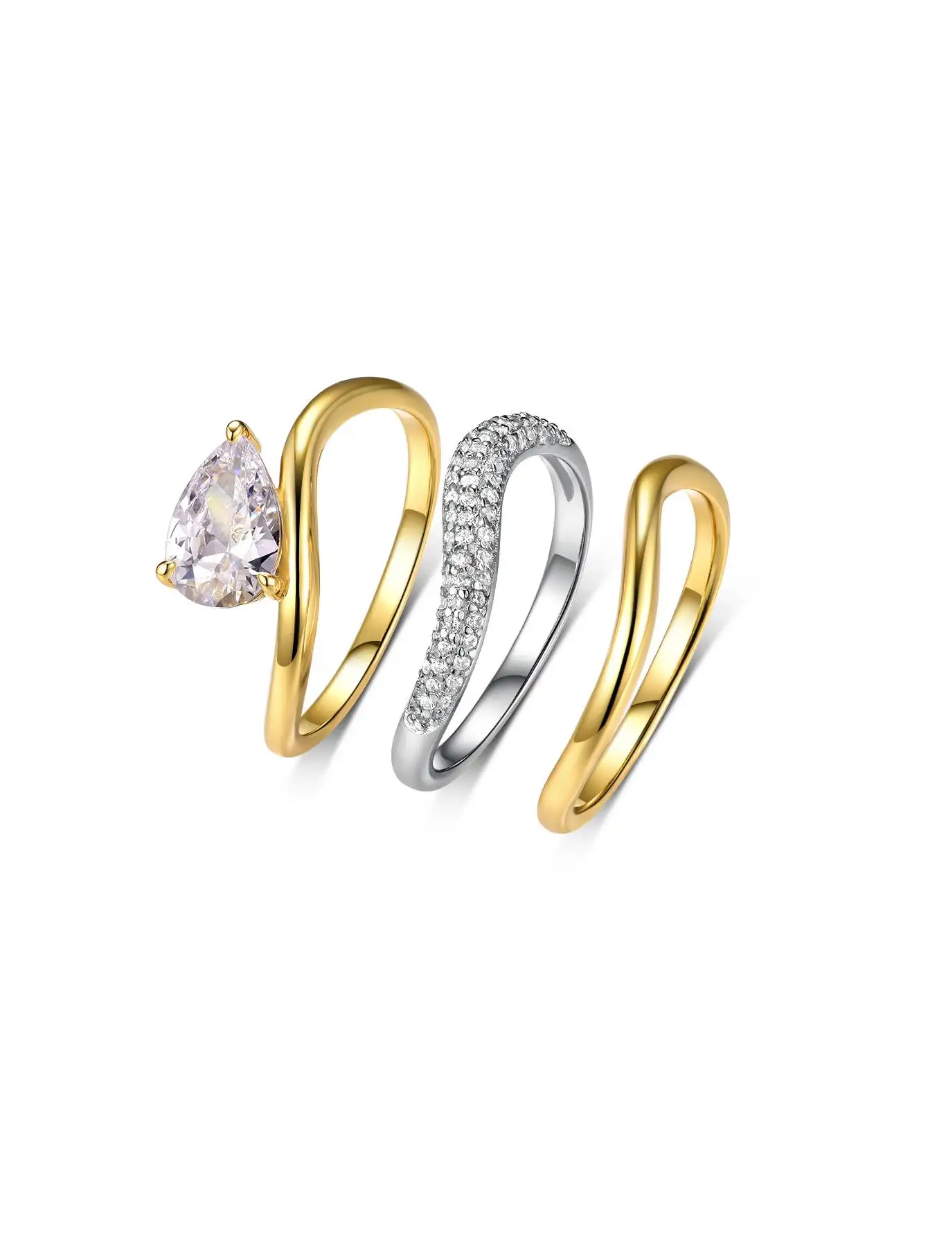 

3PC S925 Silver Drop Shape 1.5CT Moissanite Ring Fine Jewelry Fashionable and Exquisite Suitable for Gift Giving Anniversary