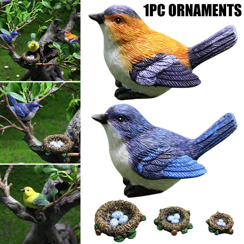 Simulation Birds And Birds' Nests Ornament Resin Faux Gardening Bonsai Decoration Accessories Figurines & Miniatures FU