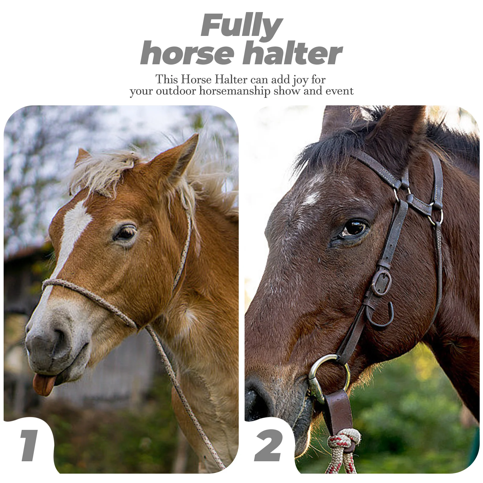 Brida de caballo para arnés, Collar de equitación, correa de elevación, bridas para caballos, Halter al aire libre, Halter de nailon para mostrar