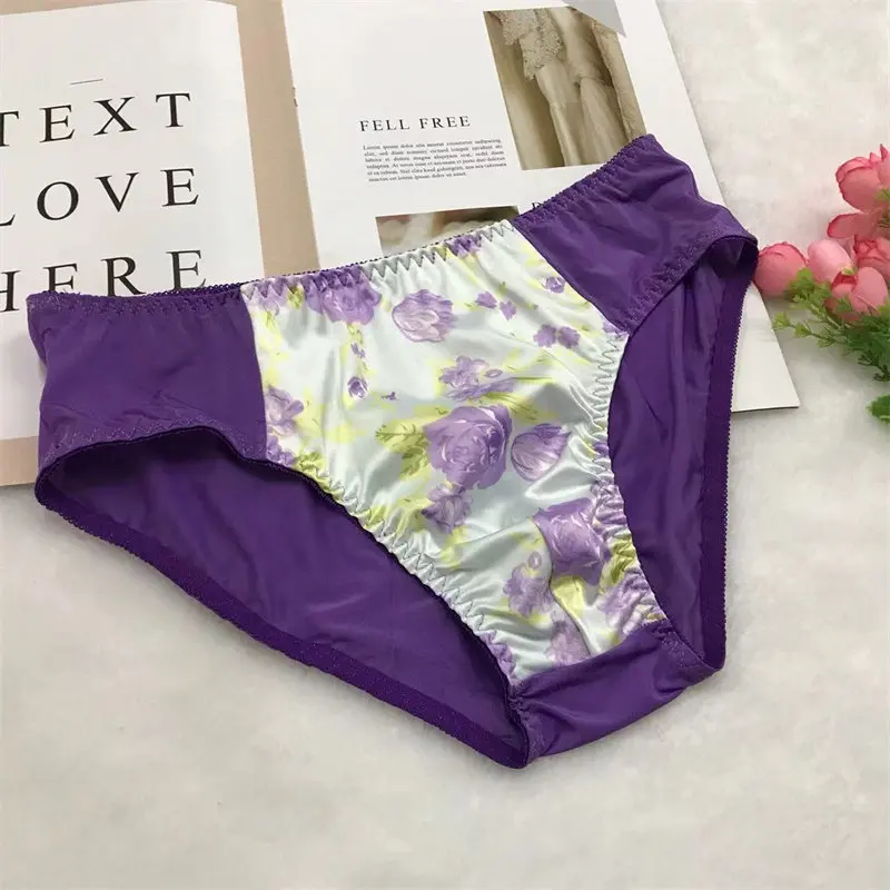 Man's Silky Touch Flower Graphics Slip BF Brief Pantys Live Show Private Party DJ Club