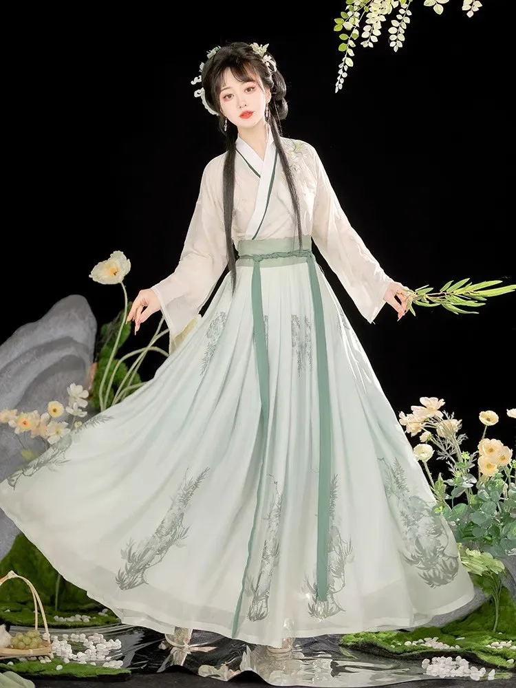 Hanfu Dress Women Chinese Traditional Vintage Hanfu Cosplay Costume Summer Dress Student Hanfu Green 3pcs Sets Plus Size XL