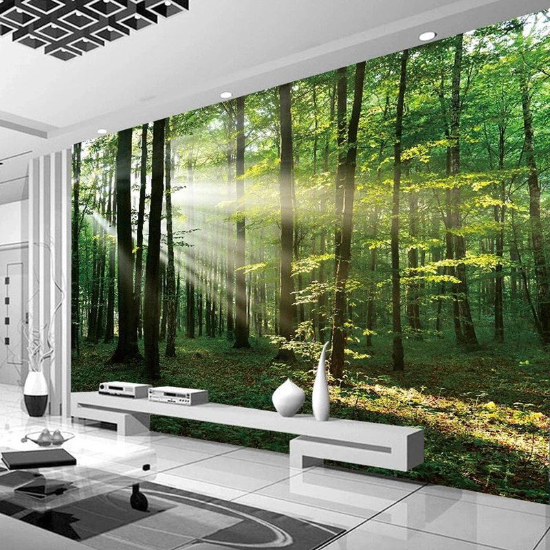 Custom 3D Photo Wallpaper Woods Sunlight Green Forest Wall Painting Bedroom Living Room Sofa TV Background Papier Peint Mural 3D