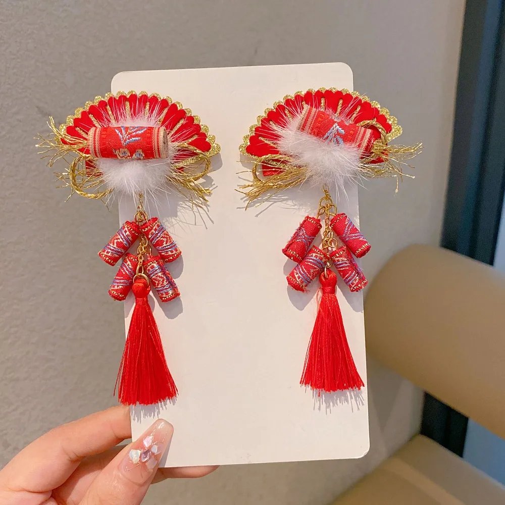 

Chinese Style Children's New Year Hairpin Hanfu Headwear Cute New Year Barrettes Tang Suit Flower Ancient Style Hair Clip Winter