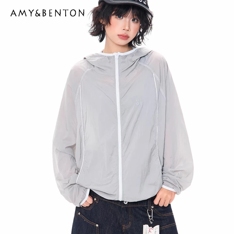 

Original Design Gray Light Breathable Hooded Women's Sunscreen Clothing 2026 Summer New Loose Leisure Sports Outdoor Coat Ladies