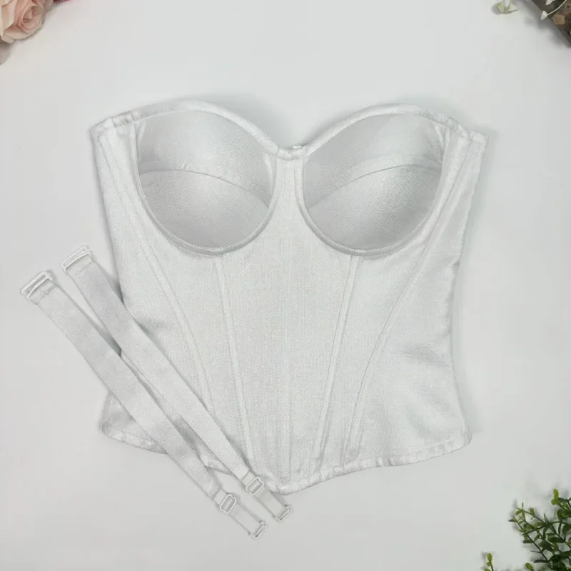 Women Bright Silk Camisole Zipper Fish Bone Waist Cinching Short Tank Top 2026 New