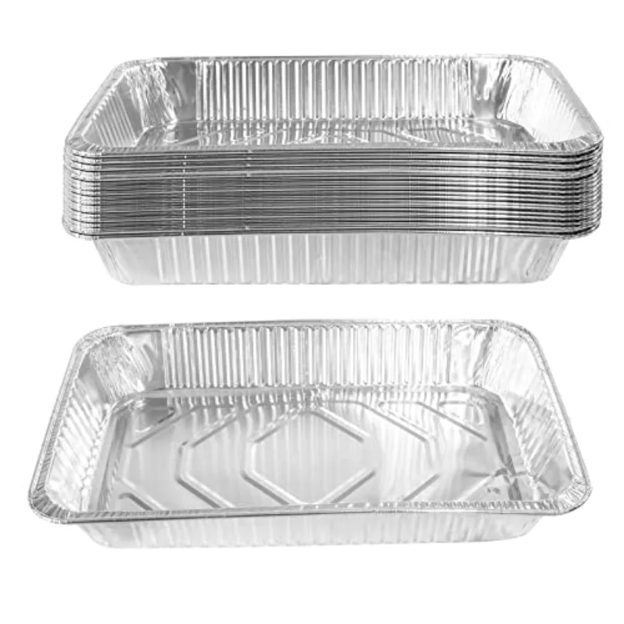 

Одноразовые алюминиевые формы для выпечки 21 x 13 см, полноразмерные, 20 штук, прочные прямоугольные контейнеры для еды, отлично подходят для выпечки, приготовления пищи и разогрева.