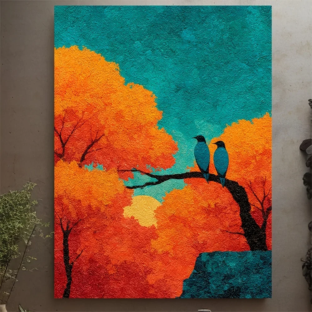 (No frame)1pc Framed 12x16 Inch Autumn Sky Birds & Painting - Wrapped Canvas Wood Frame Wall Art with Wood Frame, Nature Land