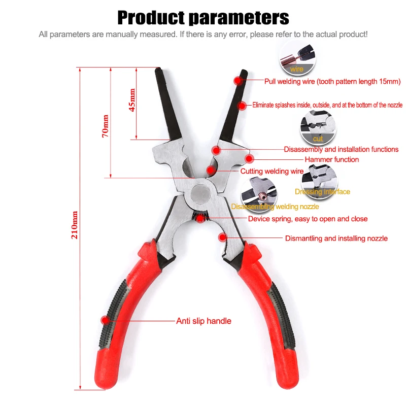 내구성이 뛰어난 8인치 용접 플라이어 MIG 용접 추가 도구 와이어 절단용 플랫 노즐