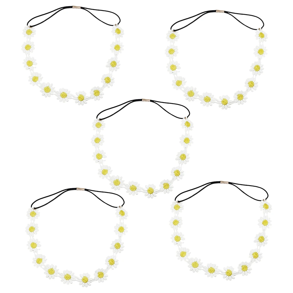 

5 шт., маленькая белая повязка на голову с цветком ромашки, желтая дышащая удобная женская повязка для волос, модный аксессуар для волос на открытом воздухе