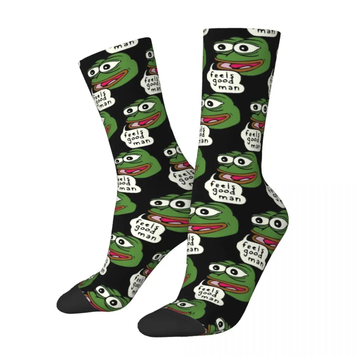 Hip Hop Vintage Feel Good Crazy Men's Socks Unisex Pe Pe Green Frog Harajuku Seamless Printed Funny Novelty Crew Sock Boys Gift