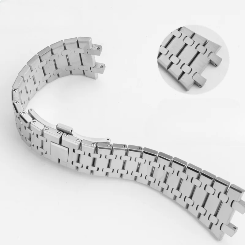 Solid Steel Watchbands for Ap 41mm Royal Oak Series 15400 15500 Concave-Convex Accessories Business Men's Anti-Rust Silvery 26mm