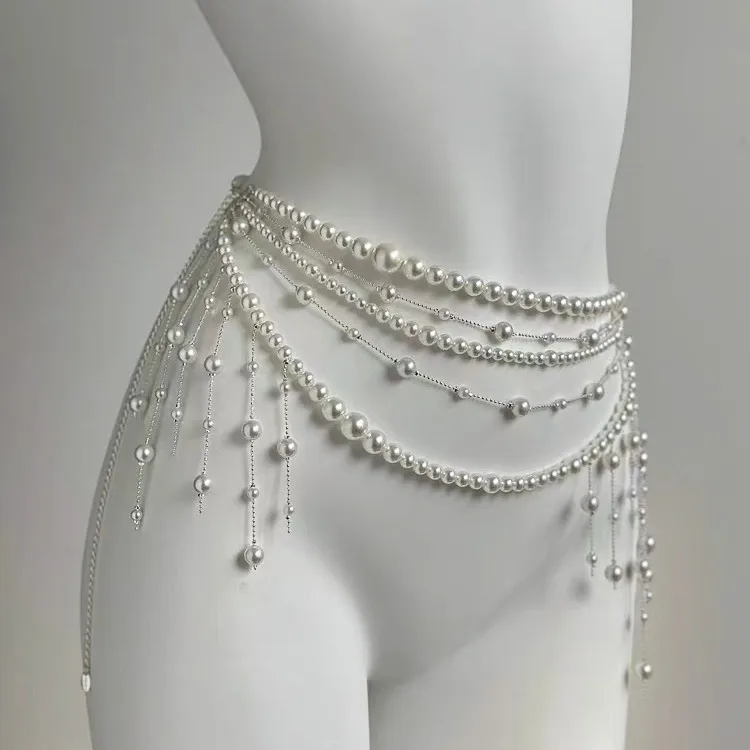 

Y2K Jewelry Multilayer Pearl Waist Chain for Women's Fashion Retro Character Playing Body Accessories Sexy Belt Party Accessoriy