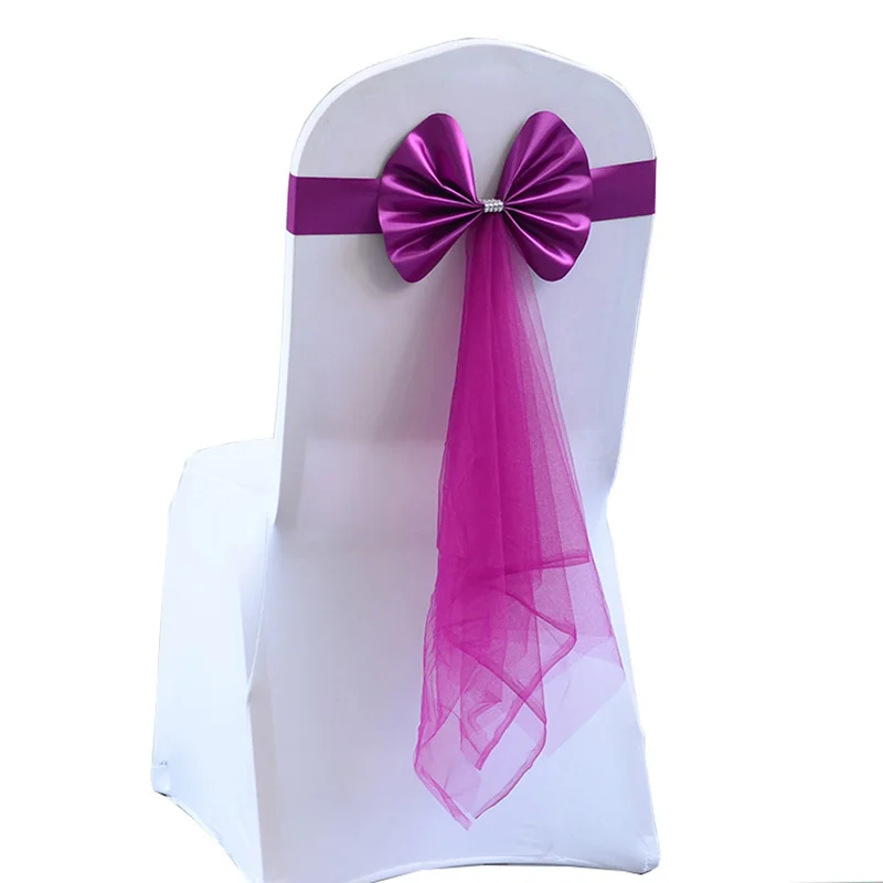 10 Pcs Chair Sashes Tie Gauze Bodas Knot Cover Satin Ribbon Belt Bow For Banquet Country Wedding Party Event Decor