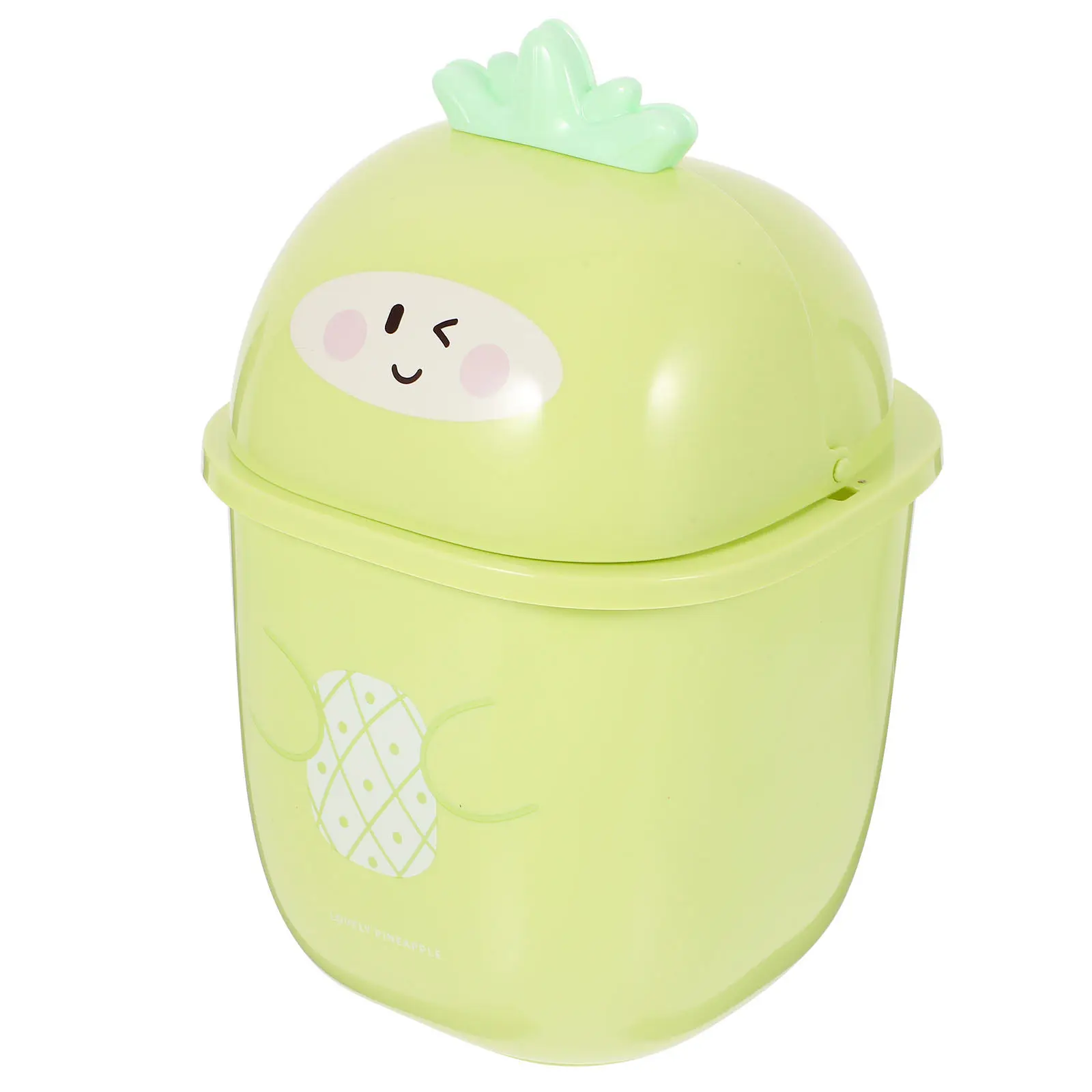 Cute Pineapple Design Desktop Trash Can Small Plastic Waste Basket with Shake Cover for Desk Countertop Tabletop Fresh Air Odor