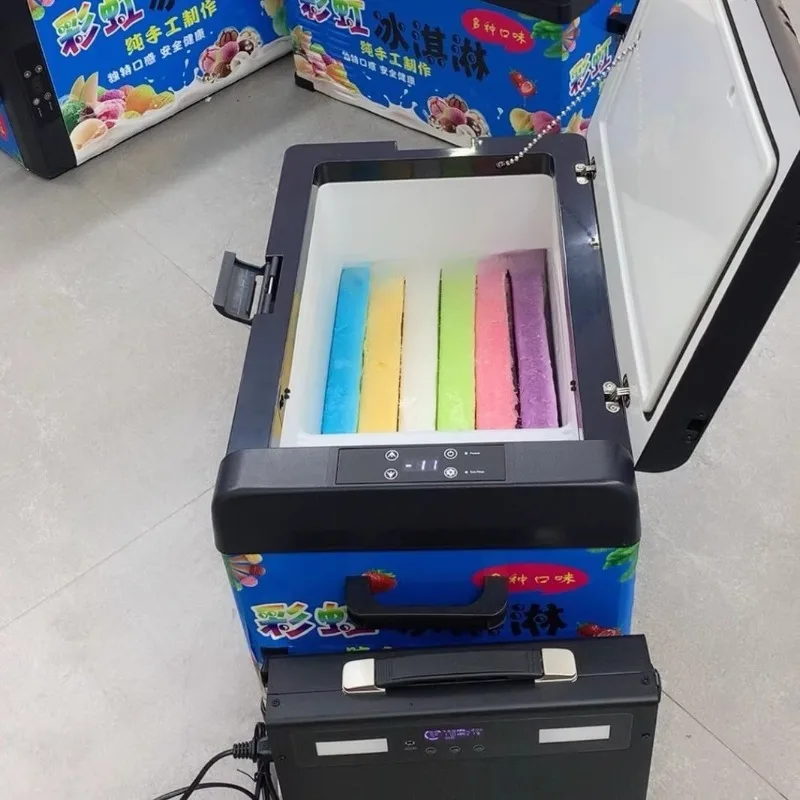 Electric car rainbow Internet celebrity handmade ice cream machine stall commercial refrigeration incubator colorful