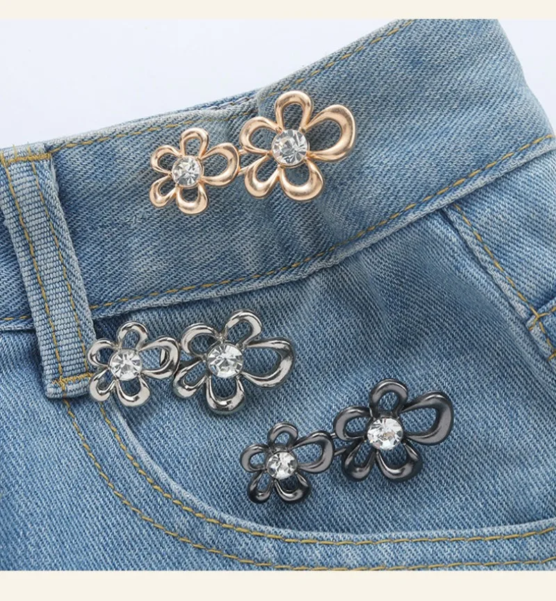 Crystal Flower Waist Clip Adjustable Belt No Sew Button for Pants Detachable Snap Fastener Size Reducer Magic Tailoring Tool