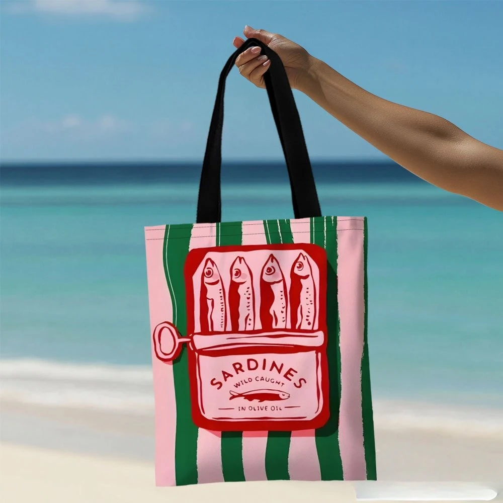 1pc Sardine Can Artwork Tote Bag -Reusable & Multi-Functional Handbag 