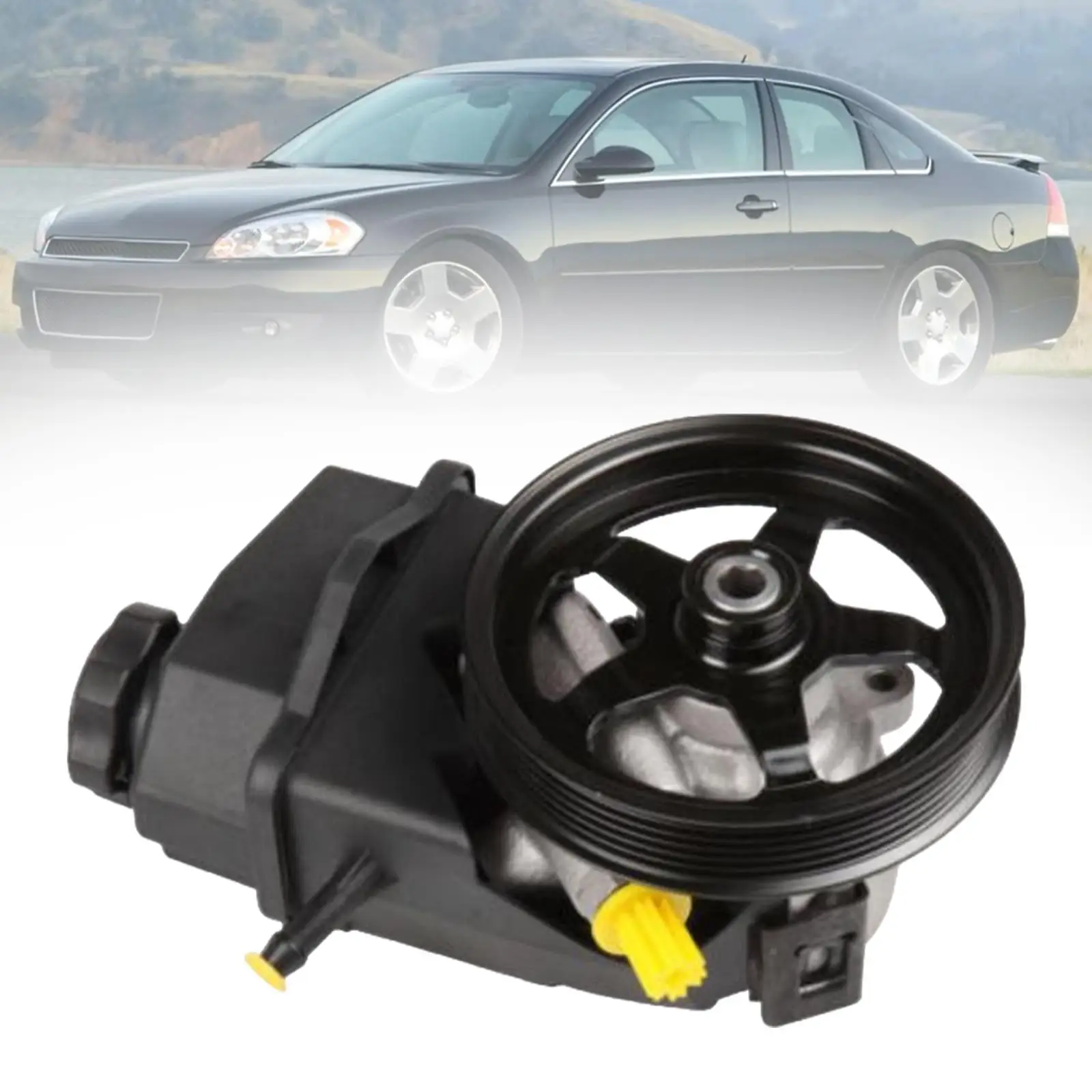Power Steering Pump Black Metal with Reservoir and Pulley Replacement Unit Compatible for Chevrolet Monte Carlo V6