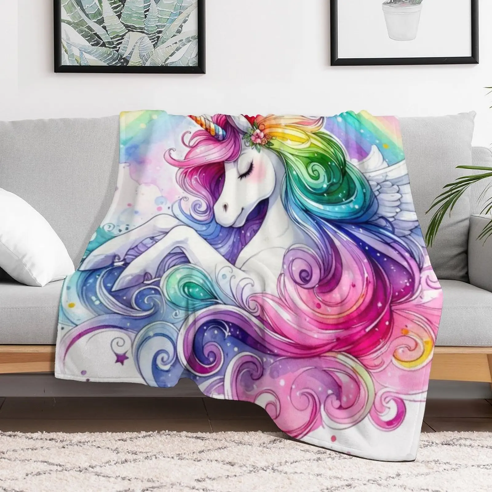 Rainbow Pegasus Unicorn Throw Blanket