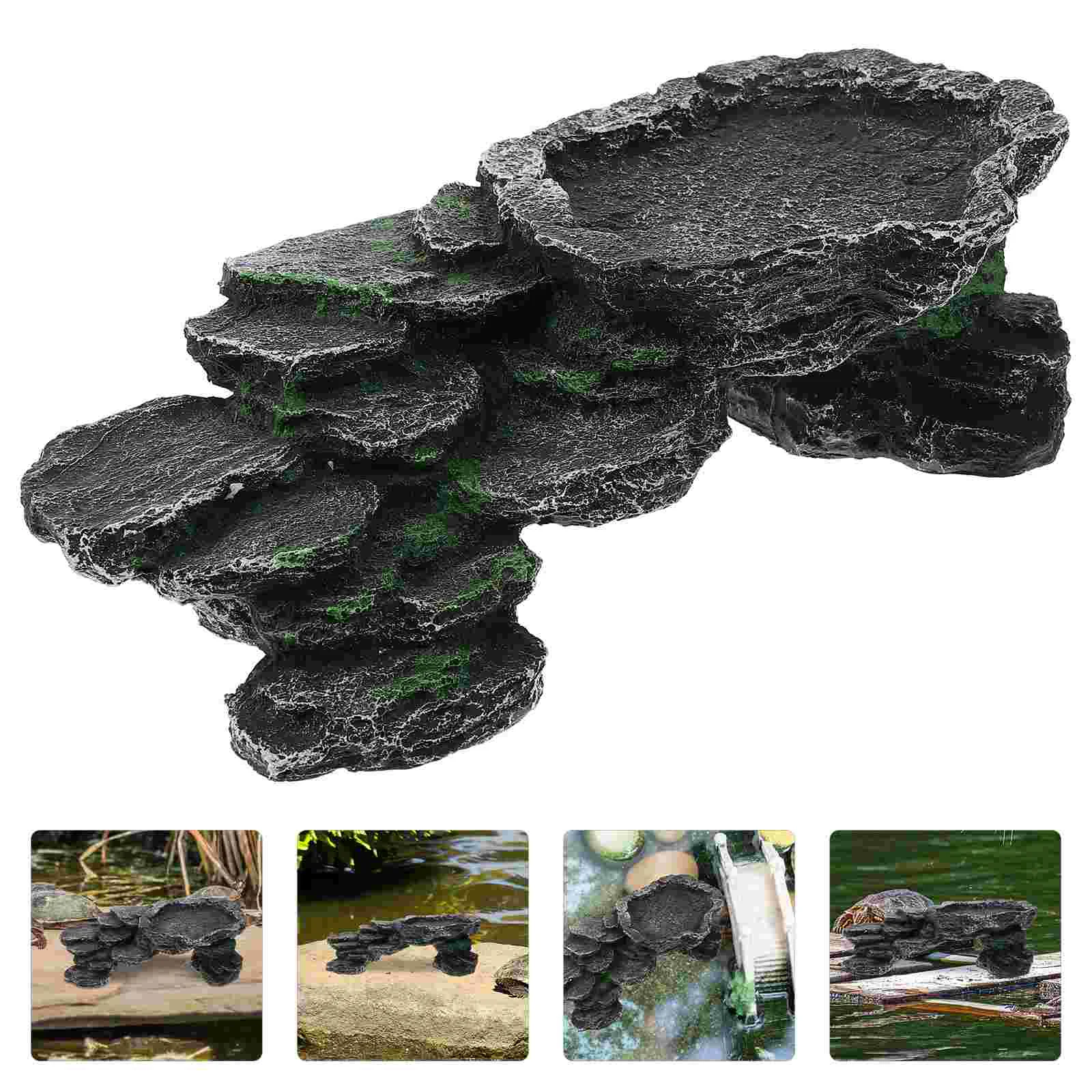 

Pet Climbing Turtle Basking Platform Vivid Reptile Hiding Cave Tank Desktop Ramp Resin Tortoise Multi-functional