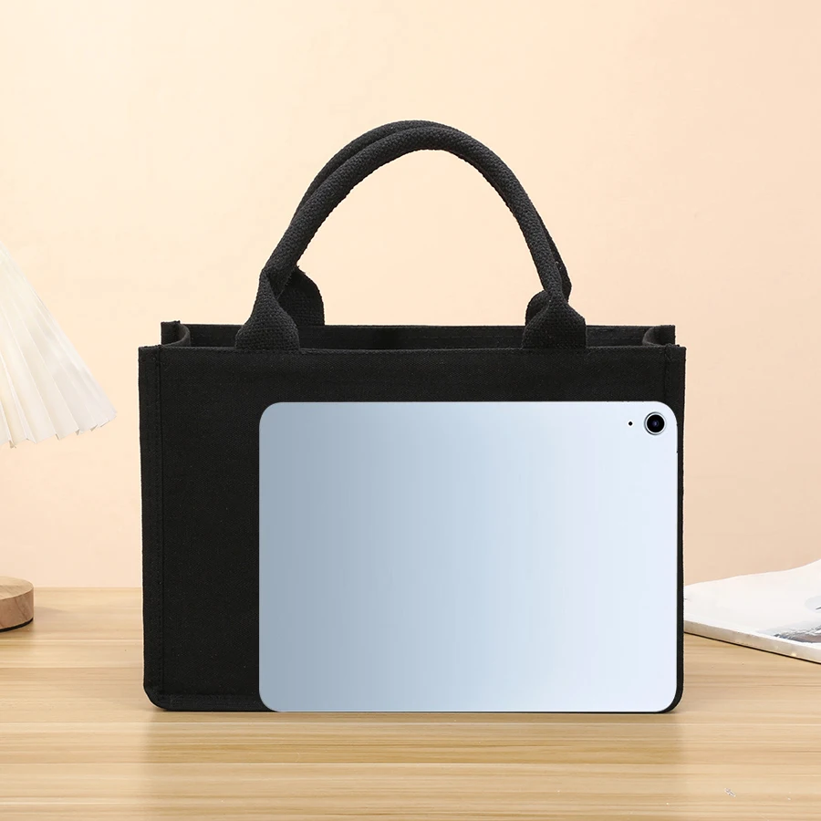 ถุงอาหารกลางวันกระเป๋าถือสีดําบริสุทธิ์พร้อมถุงเก็บความจุขนาดใหญ่แบบเปิดปากสําหรับถุงช้อปปิ้งของขวัญท่องเที่ยว