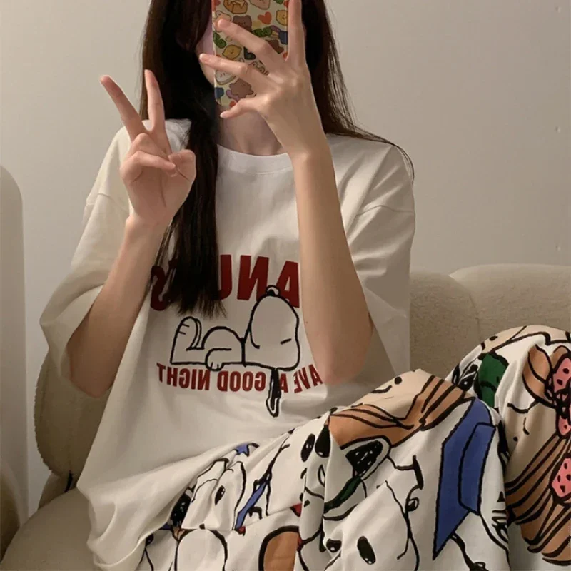 Kawaii Snoopy Pajamas Japanese Kawaii Home Clothes Set Short Sleeved Shorts Set Anime Cute Girl Gift Birthday Gift for Friend