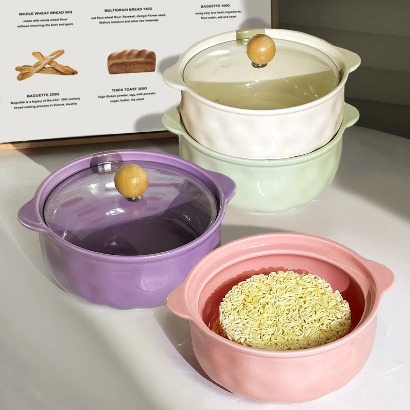 6.5 بوصة أطباق سيراميك المنزلية Underglaze اللون الصلبة أدوات المائدة الطعام مع غطاء الكورية الجديدة طالب صحن المعكرونة