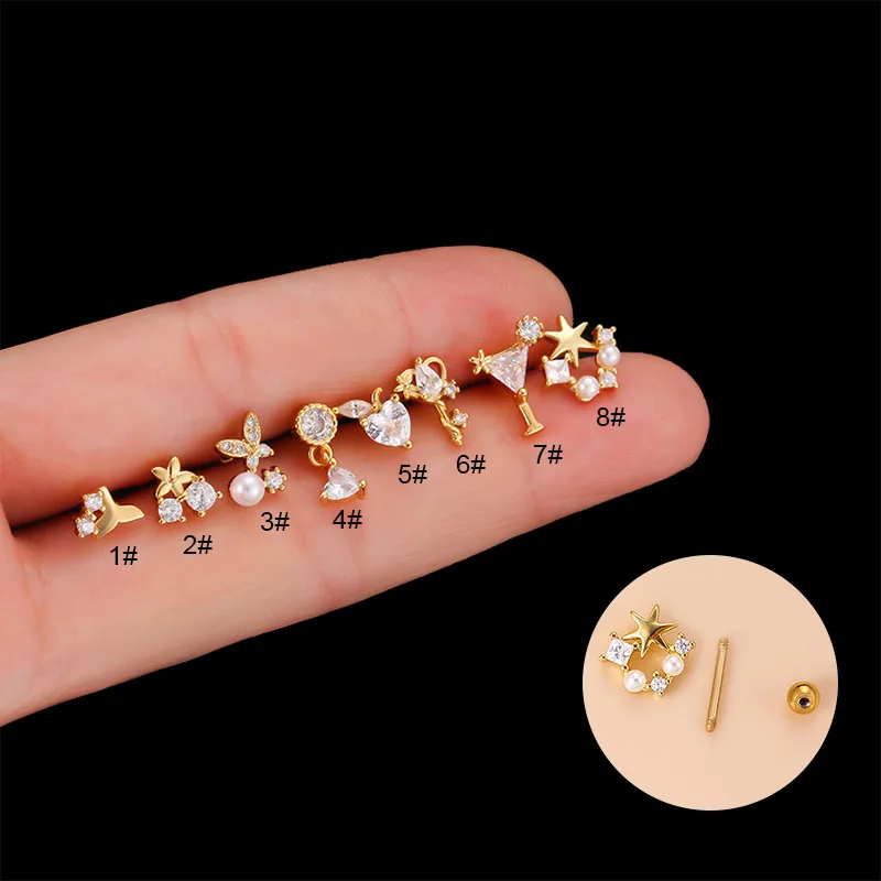 1PC Korean Hollow Bowknot Stud Earrings Stainless Steel CZ Cartilage Dangle Earrings Helix Tragus Snug Earring Piercing Jewelry