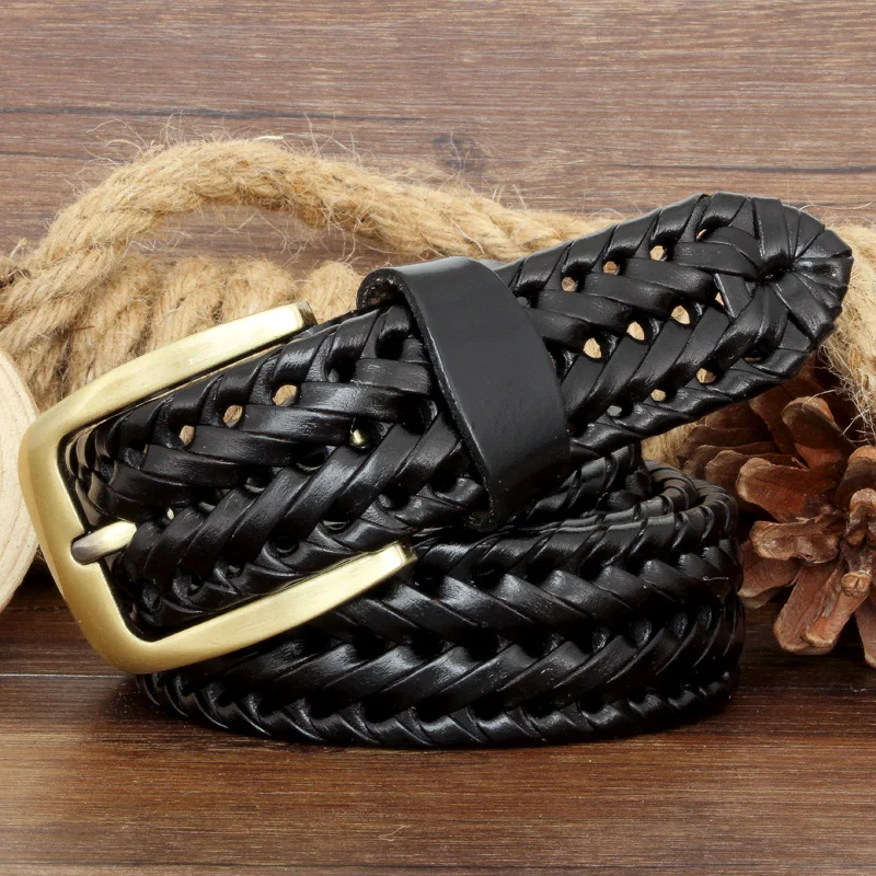 Männer Und Frauen Gürtel Aus Echtem Leder Weibliche Luxus Strap Gürtel Kummerbund Gewebt Gestrickte Qualität Hohe Jeans Hosen Zubehör – Detail 3
