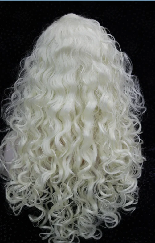 Women Wavy Curly Long Silver White Synthetic Wig