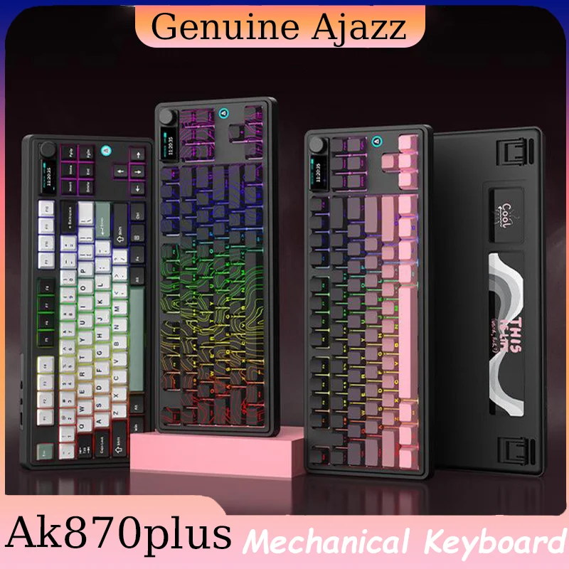 

Ajazz Ak870plus Gaming Mechanical Keyboard Bluetooth 5.1 Tri-Mode 2.4G Hot Plug 4000mAH TFT Smart Display Gasket E-Sports
