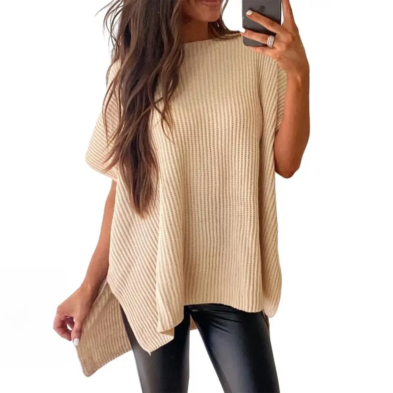 Shewin sweaters for women's casual crew ne loose fit short sleeve sweaters pullover womens tops 2024 trendy knitwear womenswear