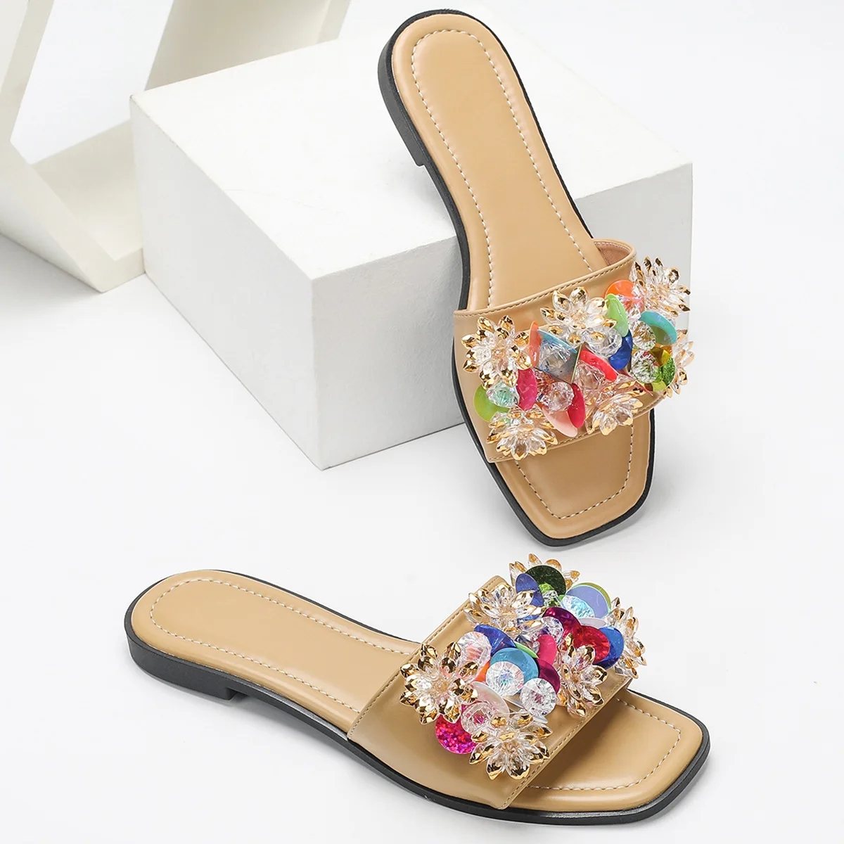 

Элегантные женские тапочки на плоской подошве цвета абрикоса, удобная нескользящая повседневная обувь, женские пляжные тапочки YC5-804-3