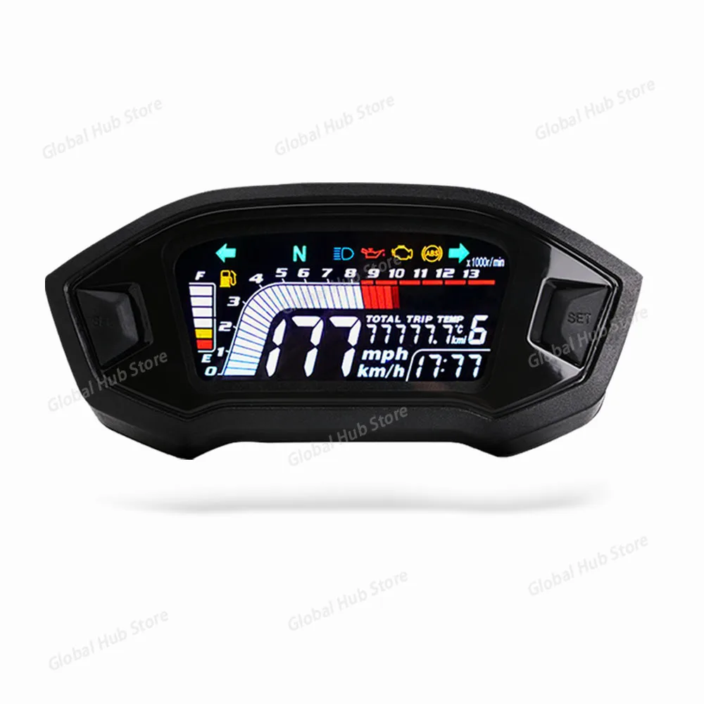 Motorcycle Speedometer Universal Tachometer LCD Digital Gauge Fuel Level Meter for 1,2,4 Cylinders