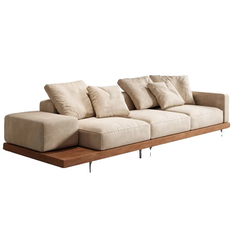 

Log Wind Japanese Solid Wood Sofa Wabi Sabi Wind Light Luxury Homestay Fabric Villa, Simple Combination Sofa