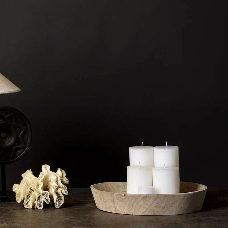 ins wind solid wood candle tray fruit plate wabi sand wind coffee table holiday home style soft decoration storage jewelry