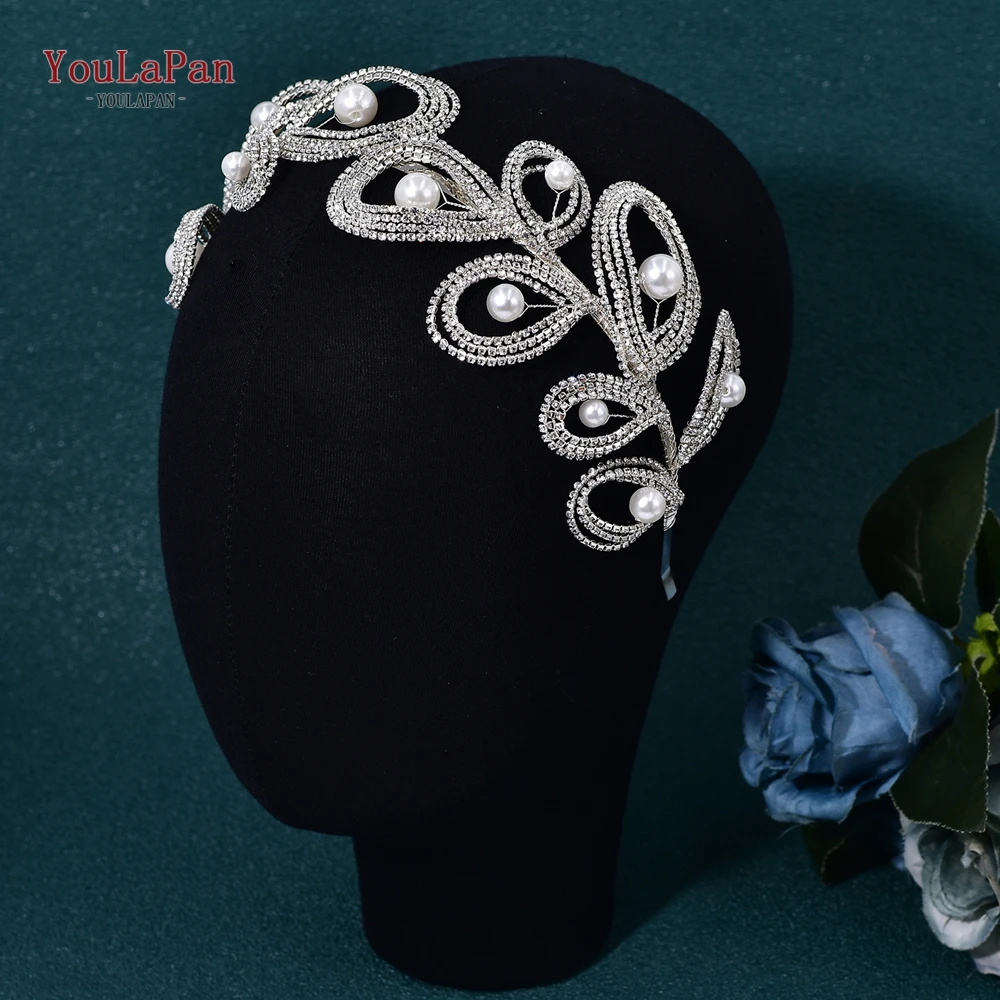 YoulaPan-Handmade Rhinestone Pérola Cabelo Hoop, White Pearl Headband, Bridal Headpieces, Acessórios Do Casamento, Mulheres Elegantes, HP649