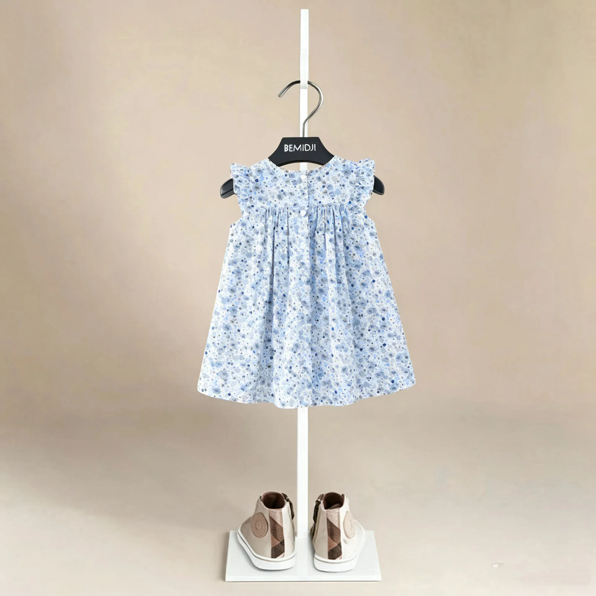 Summer Kids Dress Girls Print Short Sleeve Princess Vintage Smocked Hildren Boutique Smocking Frocks Infant Outfits Cute Sweet