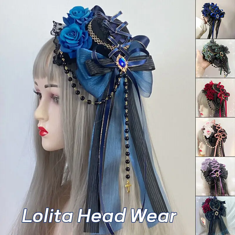 

Lolita Headdress Flowers Bow Decor Gothic Dark Wild Elegant Flat Hat Small Hat Hair Accessories Crystal Hairpin For Girls Women