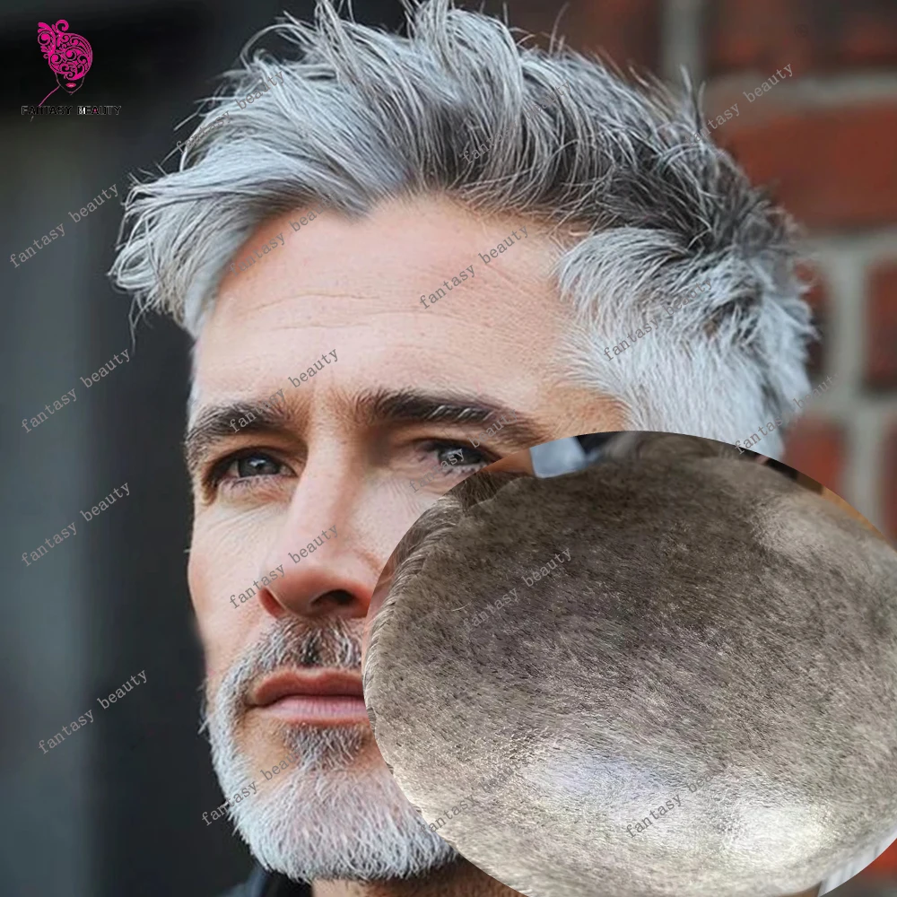 # 1B65 1B80 سوبر دائم بني رمادي أسود أرخص مايكرو رقيقة الجلد قاعدة رجل الباروكات شعري طبيعي 100% شعر الإنسان الرجال الشعر المستعار