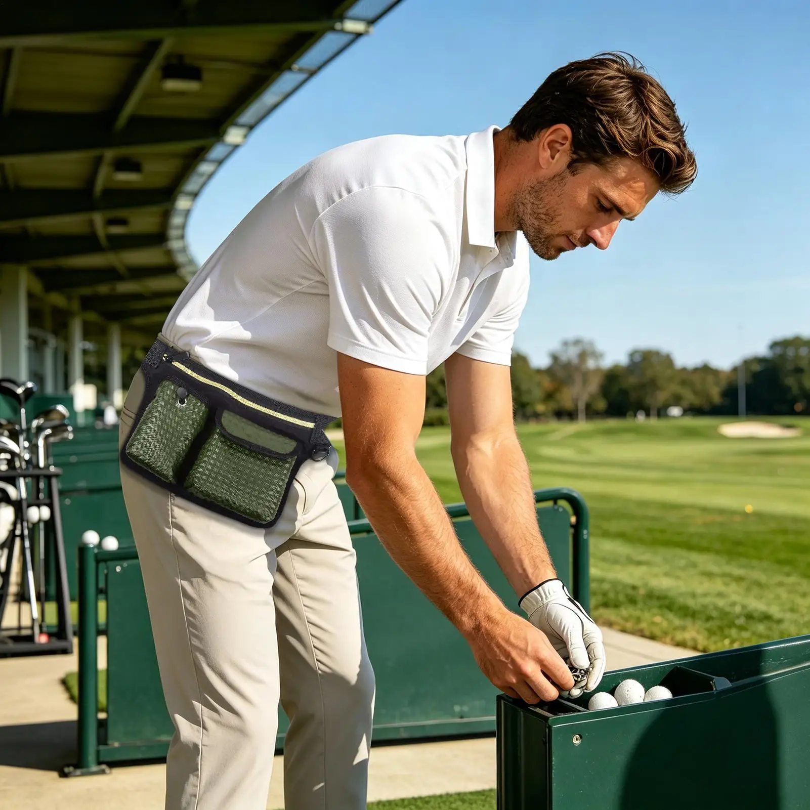 Golf Ball Waist Bag Breathable Multi-Compartment Adjustable Soft Golf Ball Marker Tee Waist Pouch For Course Park Club Range