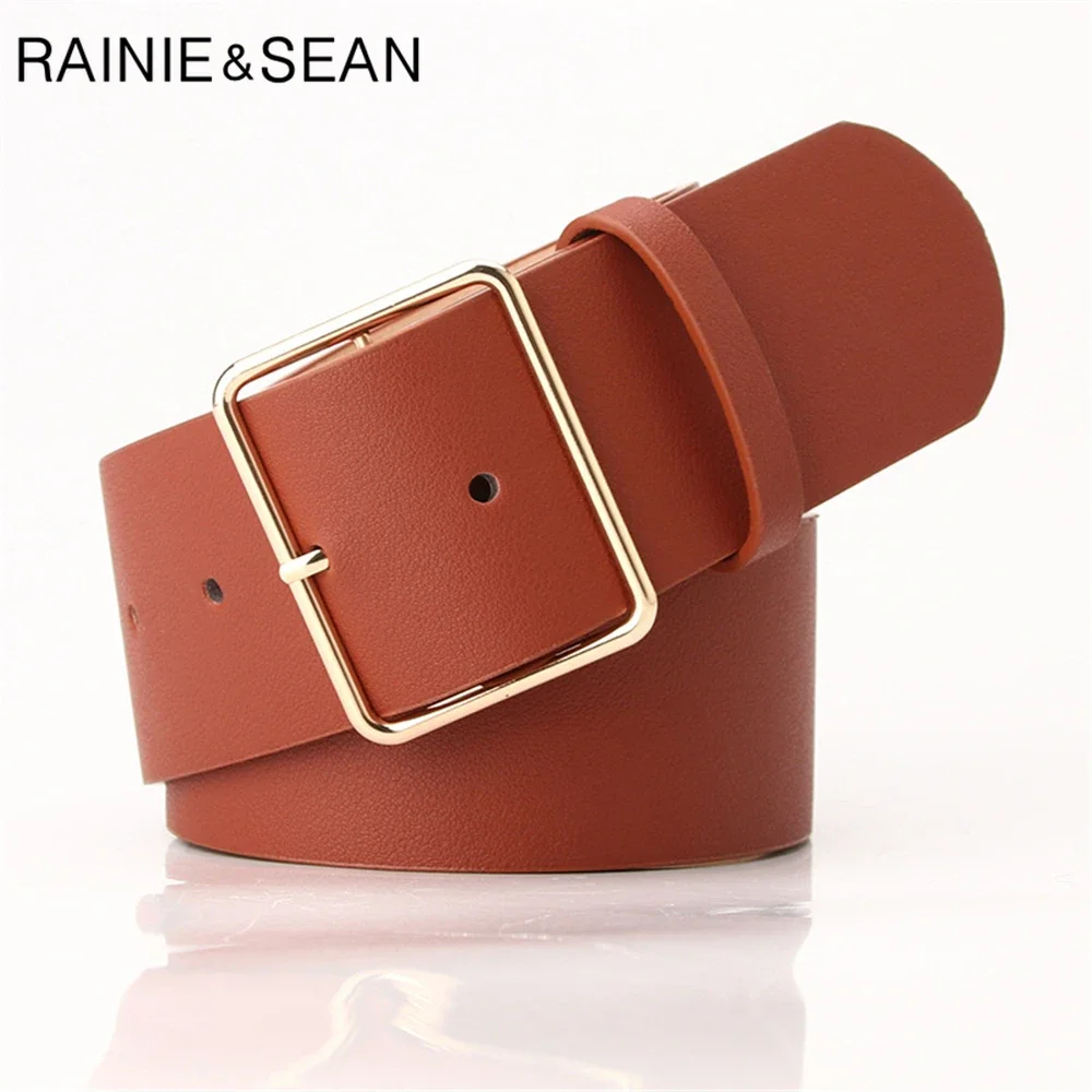 RAINIE SEAN Army Green Women Belt Ladies Waist Belt for Trousers Casual Pin Buckle Pu Leather Wide Belt Women Accessories 104cm