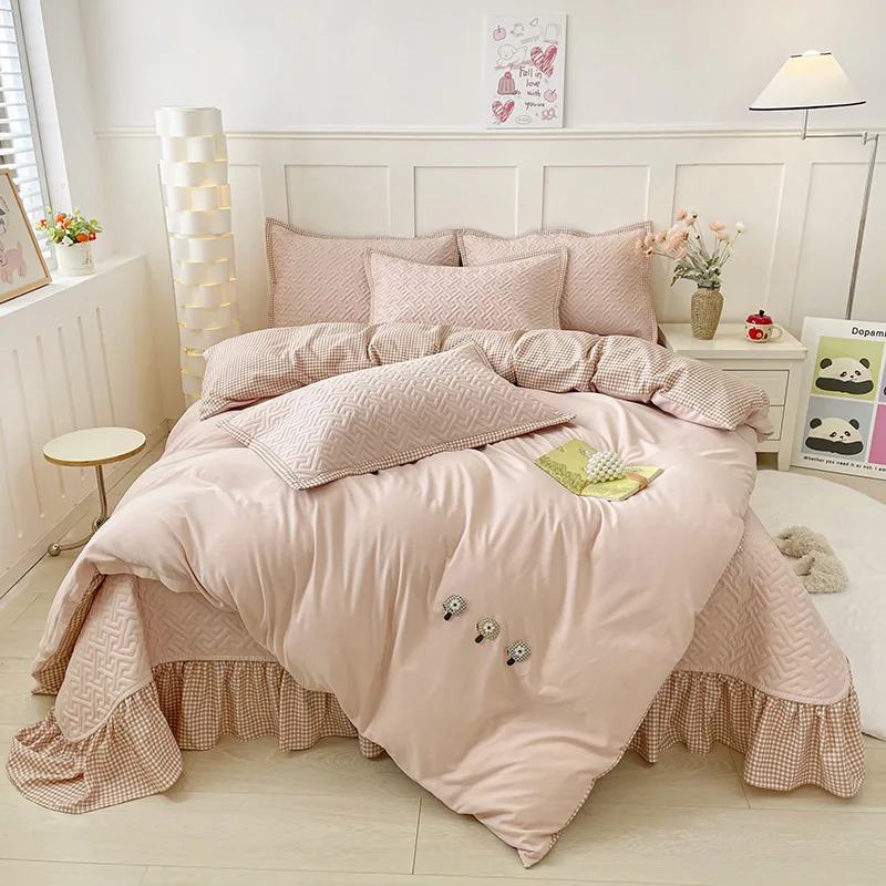 

Customizable spring and summer Korean version can be used on both sides, washed cotton quilt cover, bed cover four-piece set
